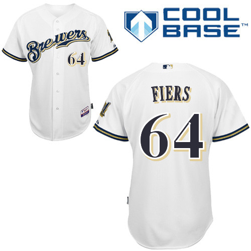 Mike Fiers #64 MLB Jersey-Milwaukee Brewers Men's Authentic Home White Cool Base Baseball Jersey